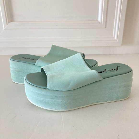 Free People Harbor Flatform Mint Leather Platform Sandals Sz 36